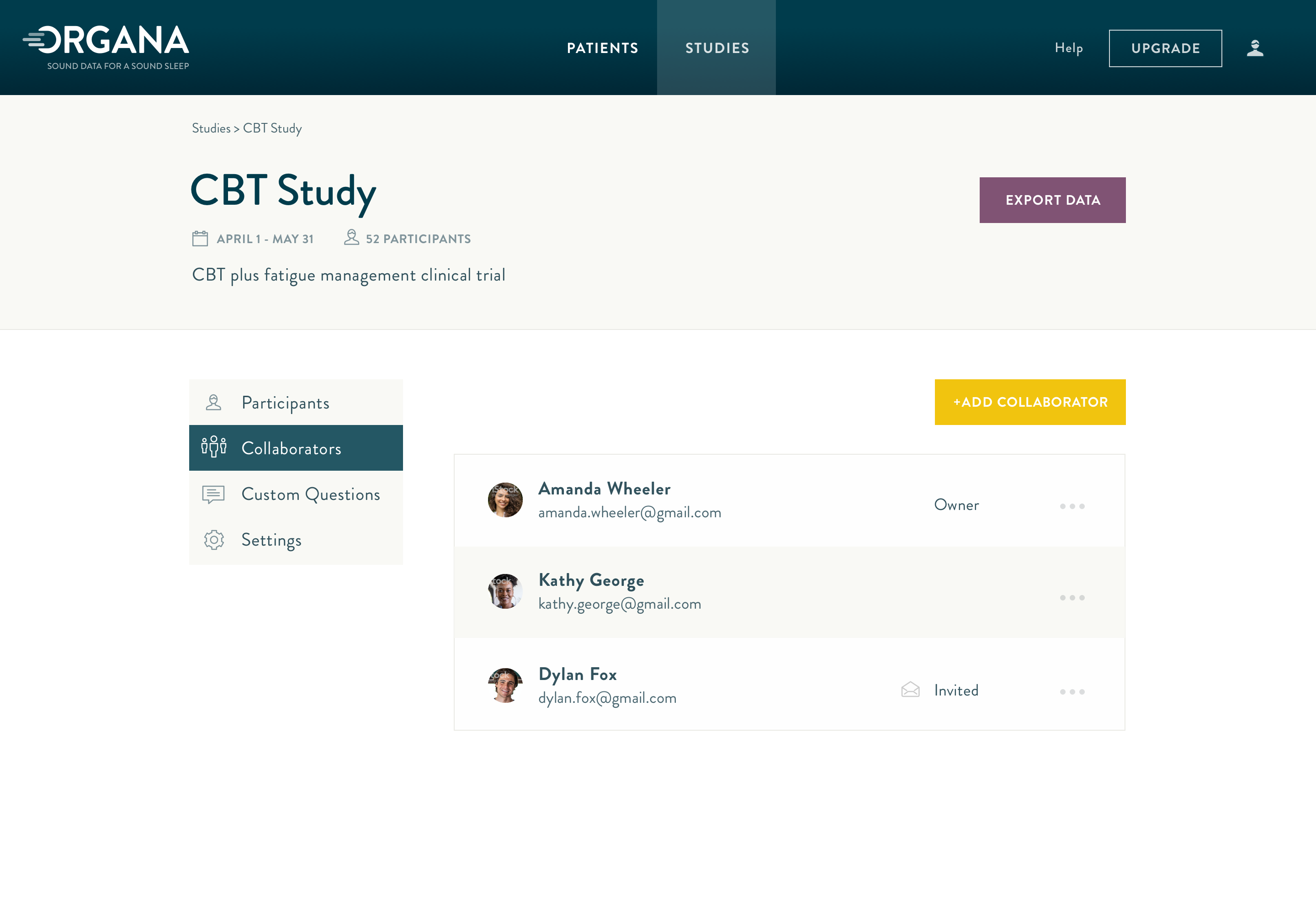 Collaborators screen